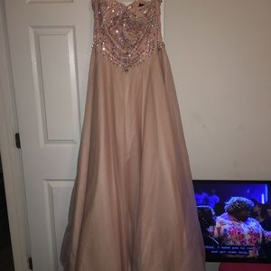 Embellished Tulle Plus Size Gown with Basque Waist